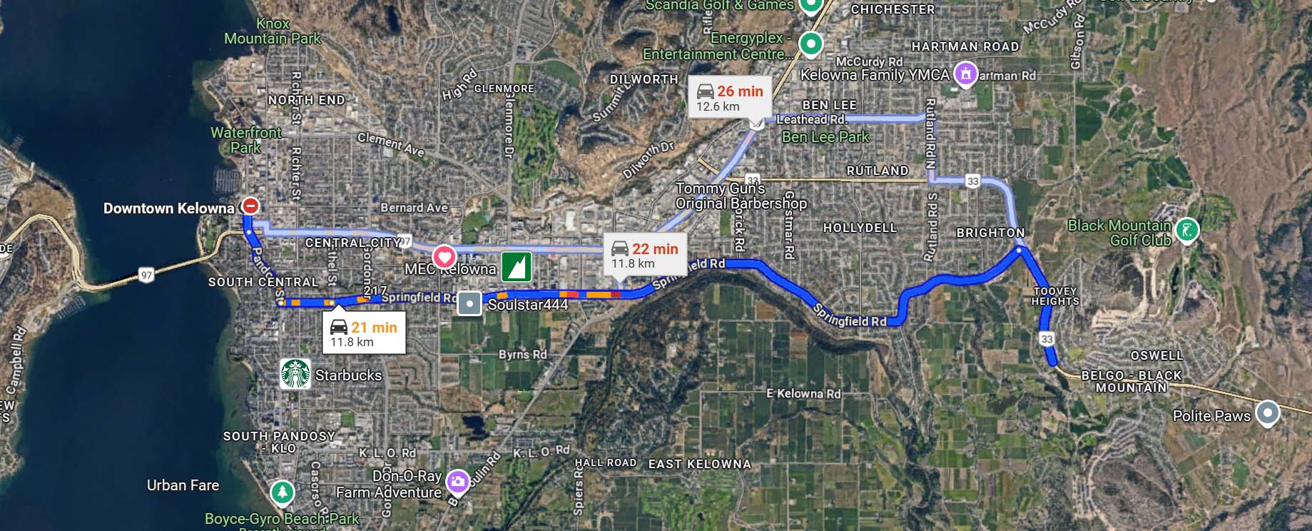 black mountain driving distance to downtown kelowna